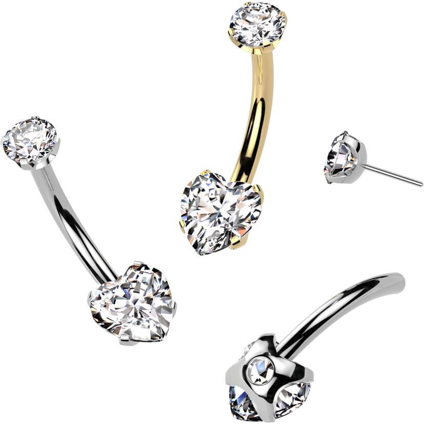 Titanium Belly Button Piercing heart zirconia prong setting Push-In - Image 3
