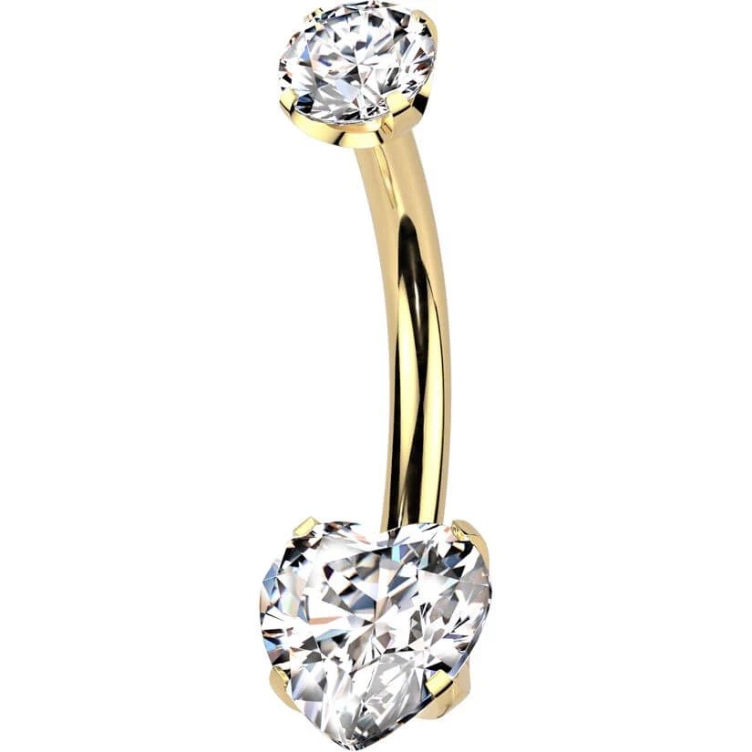 Titanium Belly Button Piercing heart zirconia prong setting Push-In - Image 4
