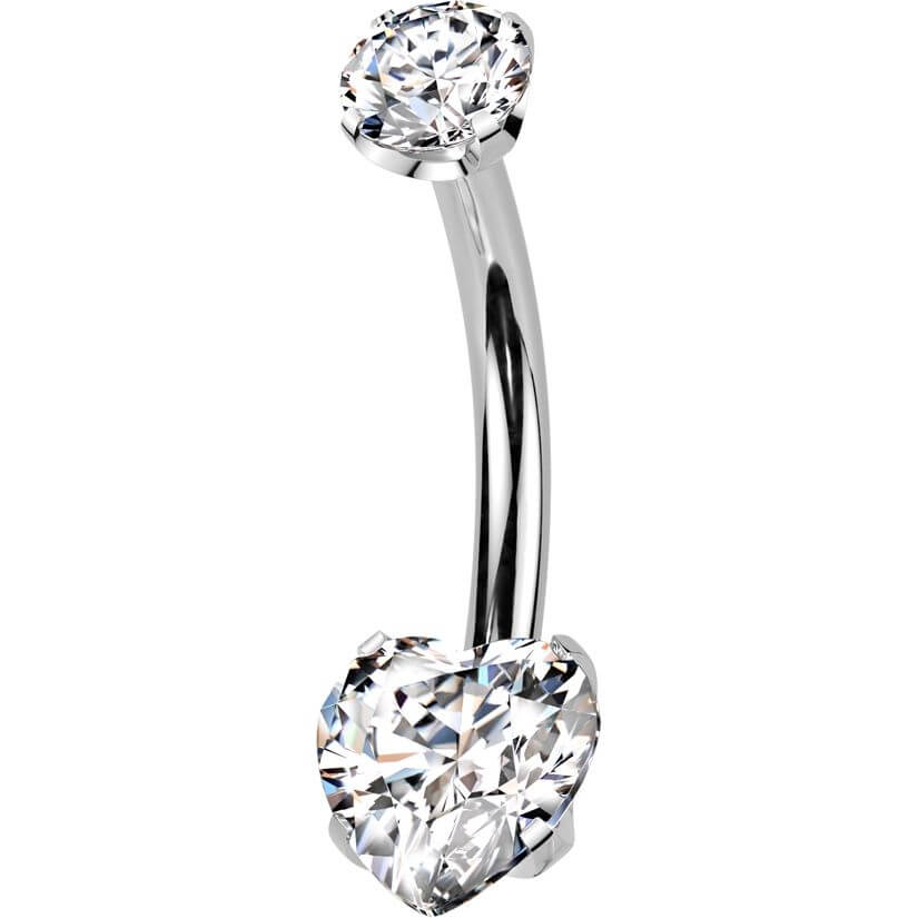 Titanium Belly Button Piercing heart zirconia prong setting Push-In - Image 5