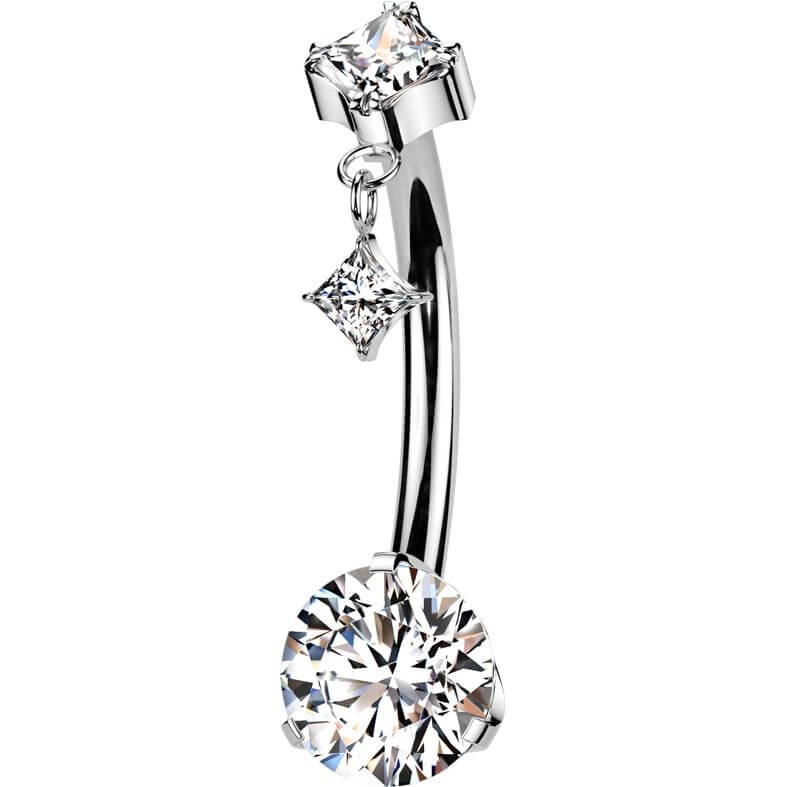 Titanium Belly Button Piercing zirconia prong settiing diamond shape dangle Push-In - Image 5