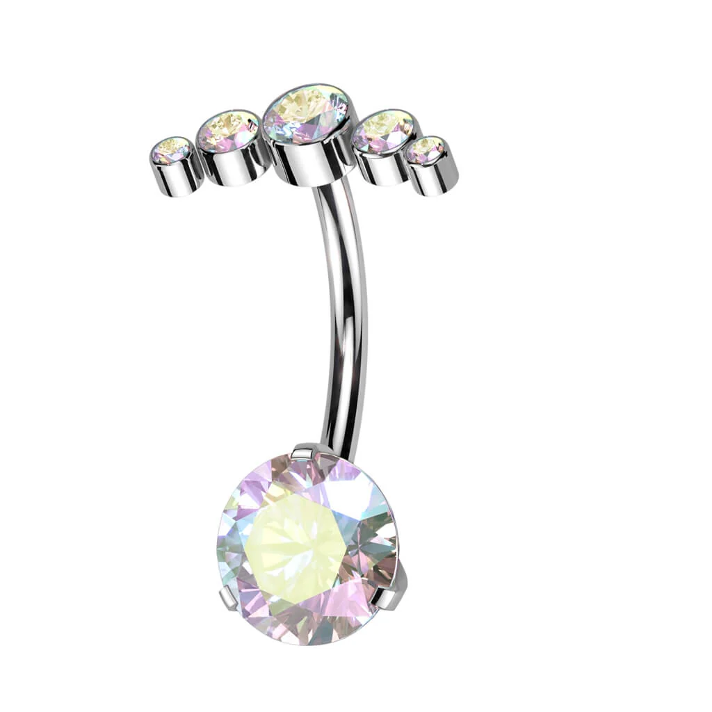 Titanium Belly Button Piercing Fan Folder Zirconia Push-In - Image 2