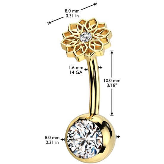 Titanium Belly Button Piercing flower zirconia Push-In - Image 2