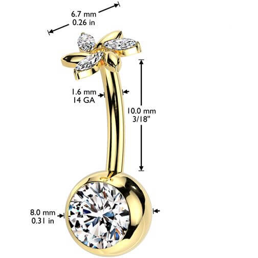 Titanium Belly Button Piercing flower zirconia Push-In - Image 2