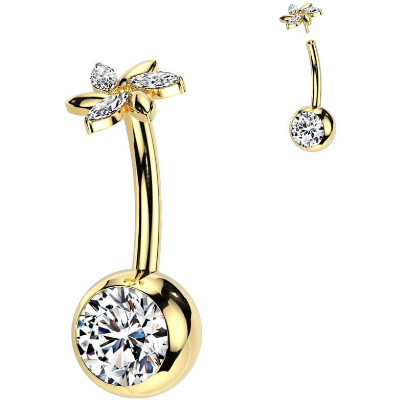 Titanium Belly Button Piercing flower zirconia Push-In - Image 3