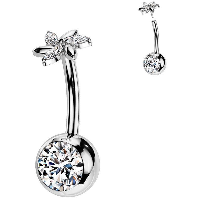 Titanium Belly Button Piercing flower zirconia Push-In - Image 4