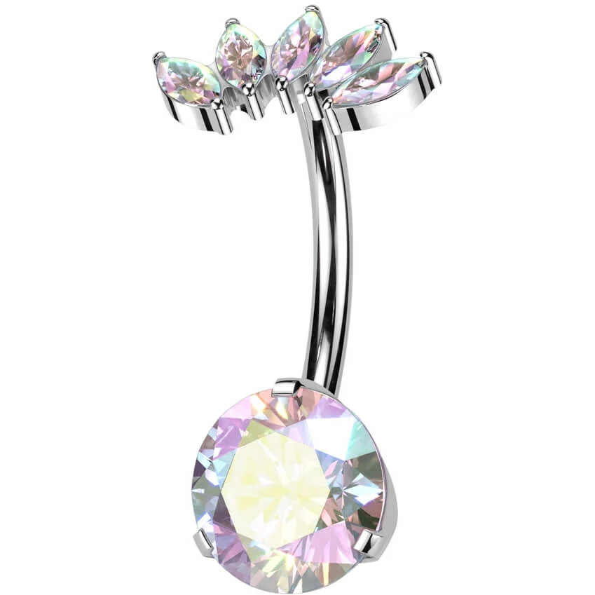 Titanium Belly Button Piercing marquise cut zirconia Push-In - Image 3