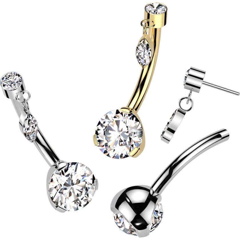 Titanium Belly Button Piercing zirconia tiny dangle Push-In - Image 3