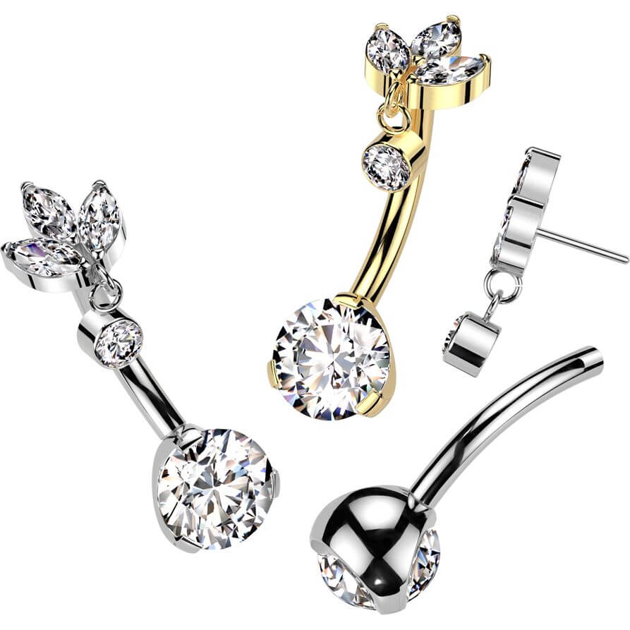 Titanium Belly Button Piercing zirconia tiny dangle marquise cut Push-In - Image 3