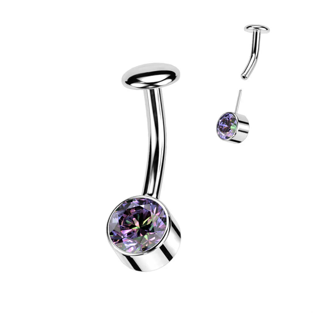 Titanium Belly Button Piercing Zirconia Frame Silver Push-In - Image 10