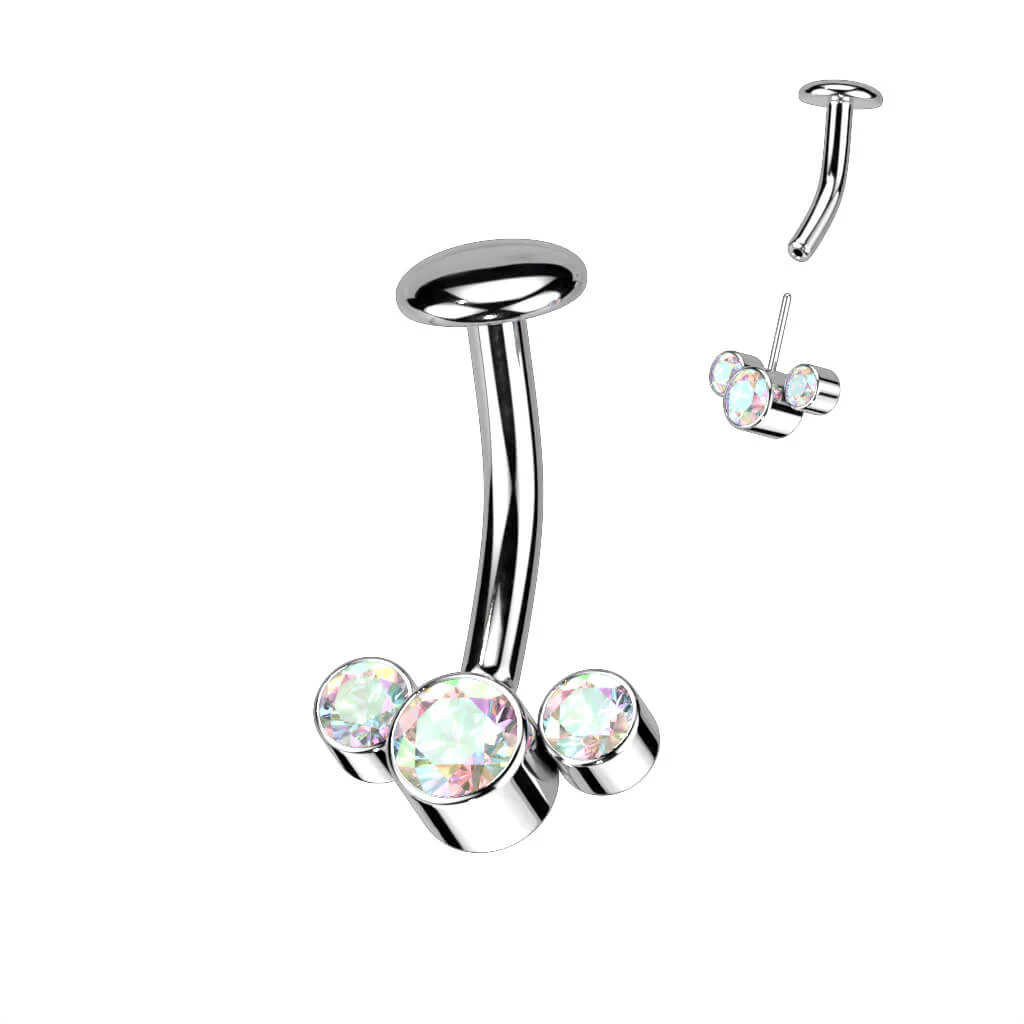 Titanium Belly Button Piercing 3 Zirconia Silver Push-In - Image 2
