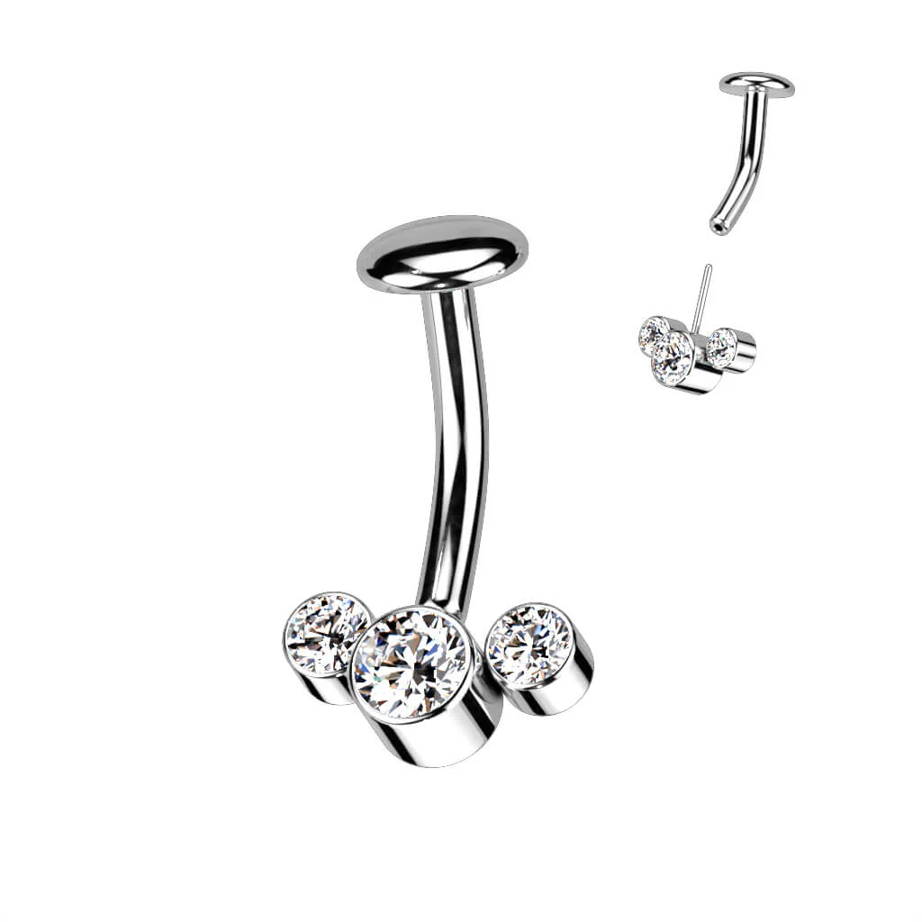 Titanium Belly Button Piercing 3 Zirconia Silver Push-In - Image 4