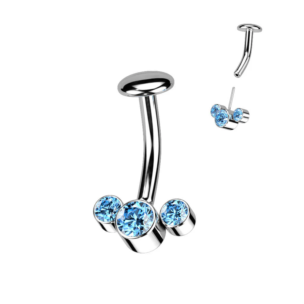Titanium Belly Button Piercing 3 Zirconia Silver Push-In - Image 7