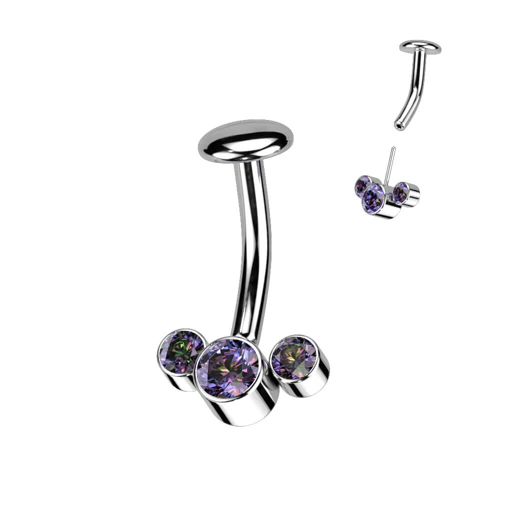 Titanium Belly Button Piercing 3 Zirconia Silver Push-In - Image 9