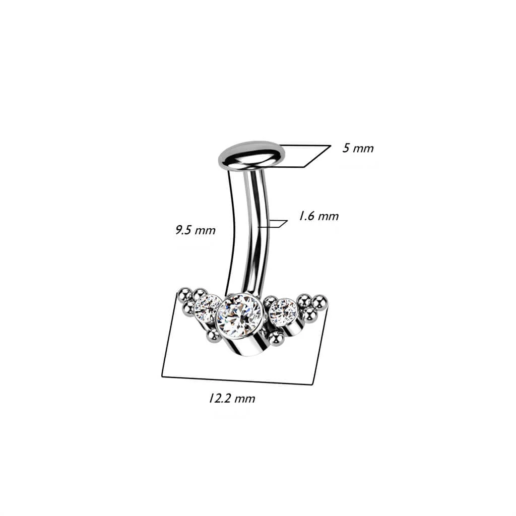 Titanium Belly Button Piercing 3 Zirconia Silver Push-In - Image 3