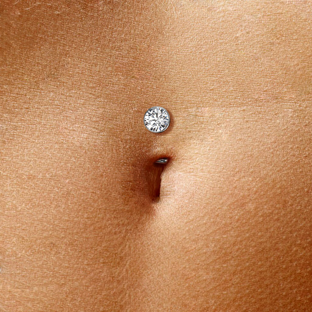 Titanium Belly Button Piercing Hemisphere Zirconia Push-In - Image 3