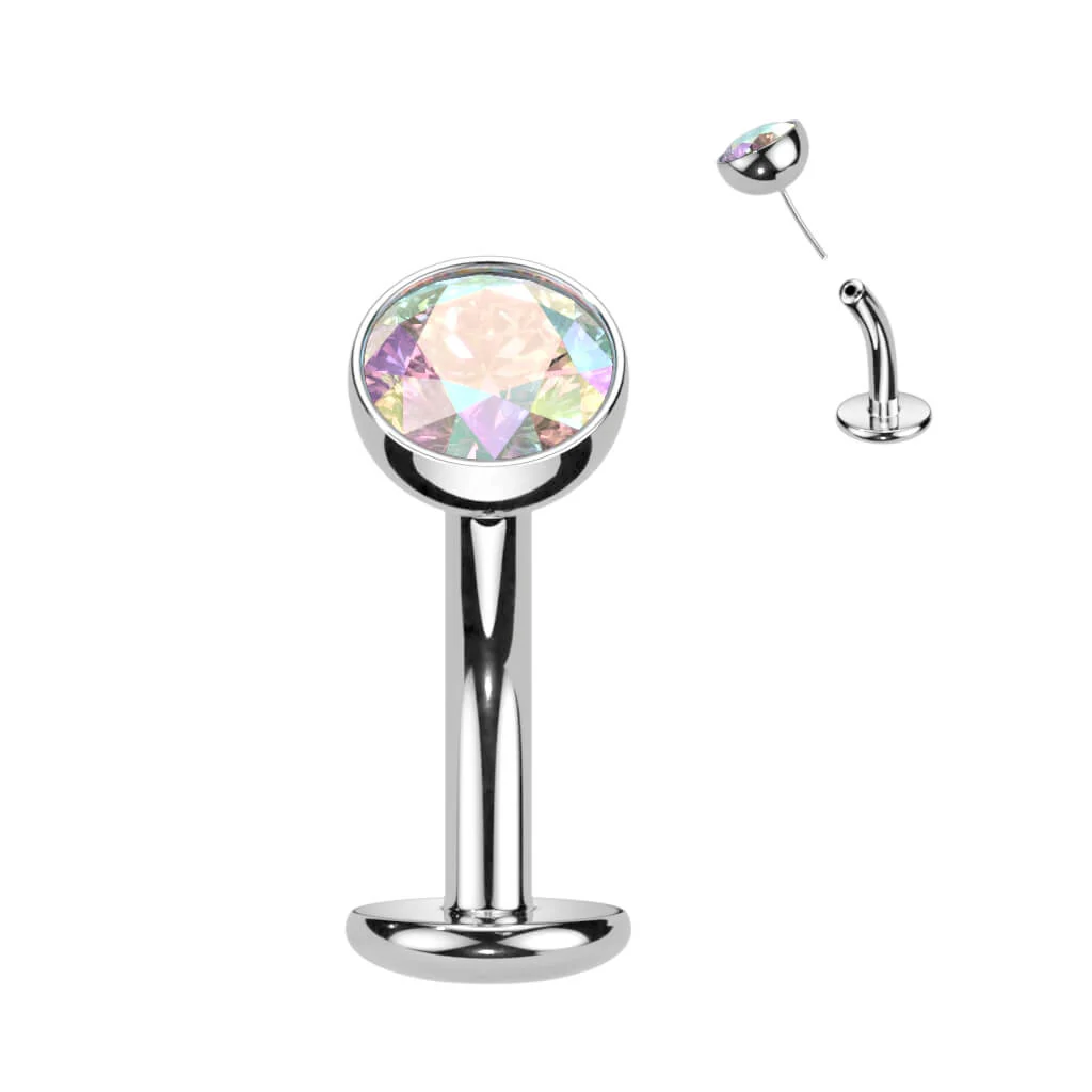 Titanium Belly Button Piercing Hemisphere Zirconia Push-In - Image 4