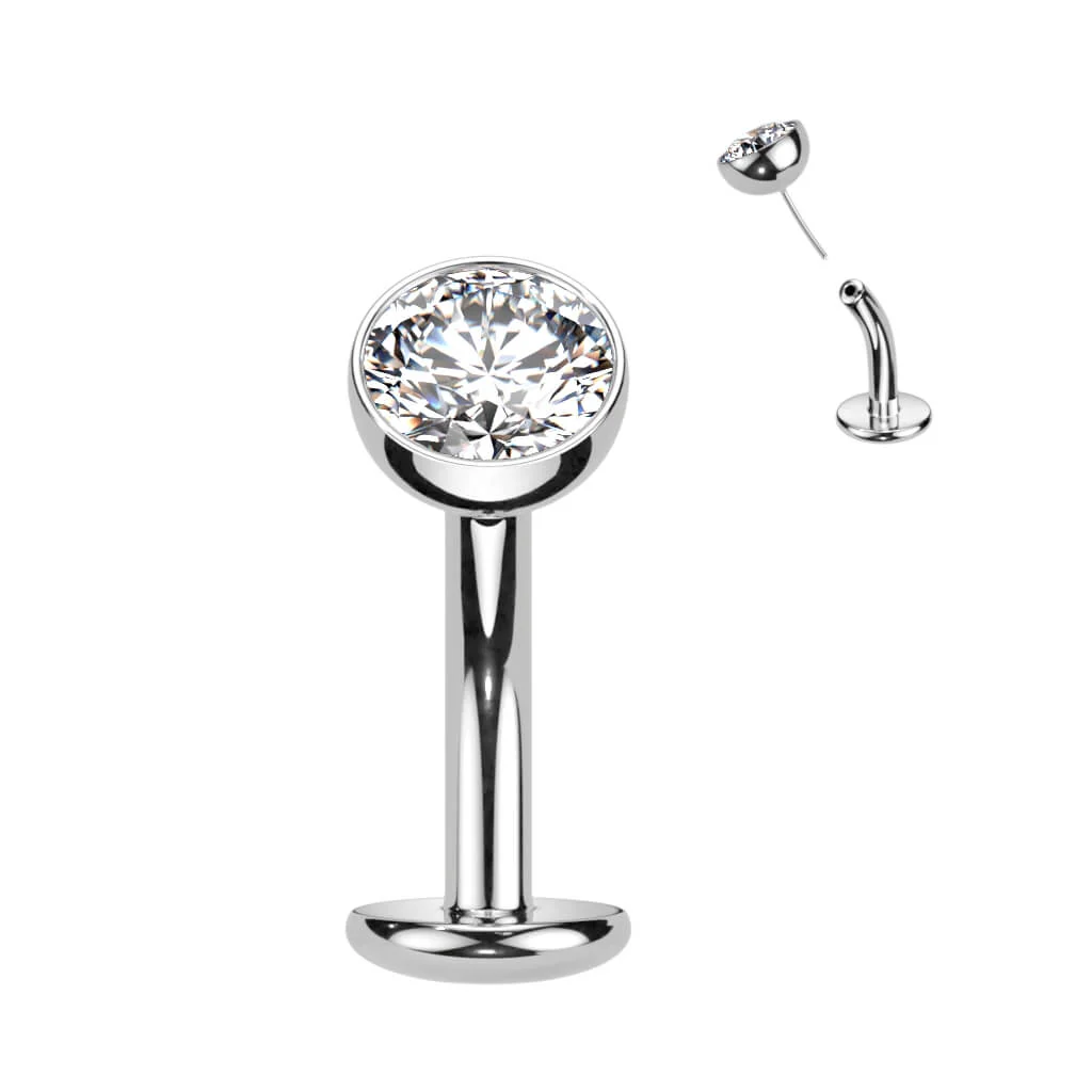 Titanium Belly Button Piercing Hemisphere Zirconia Push-In - Image 5