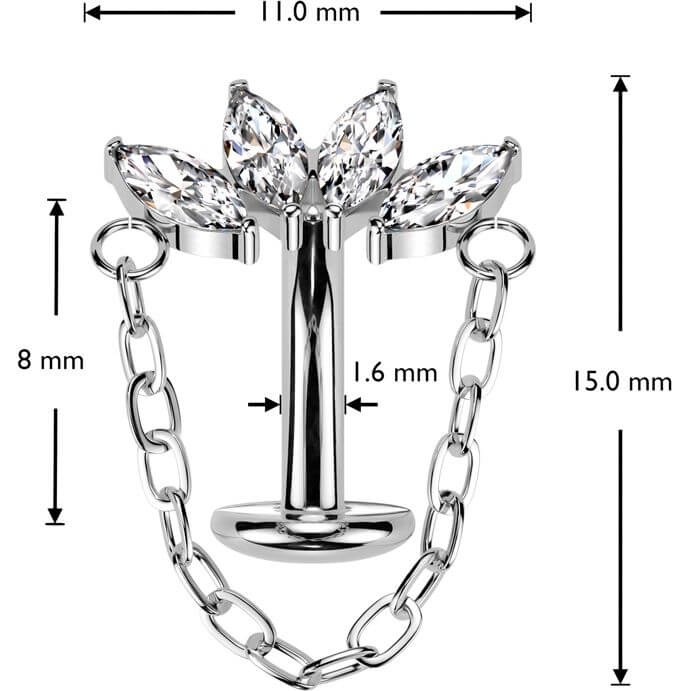 Titanium Belly Button Piercing marquise cut zirconia chain dangle Push-In - Image 2