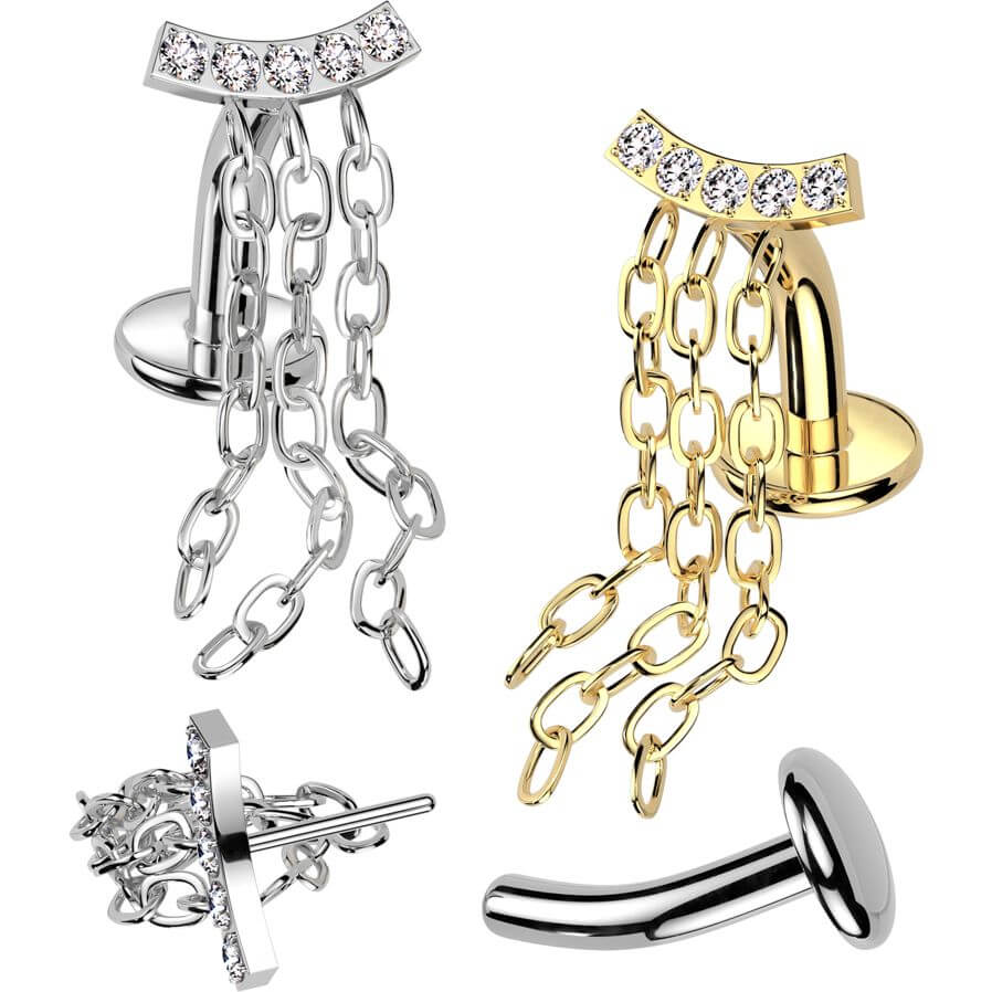 Titanium Belly Button Piercing 3 chains zirconia Push-In - Image 3