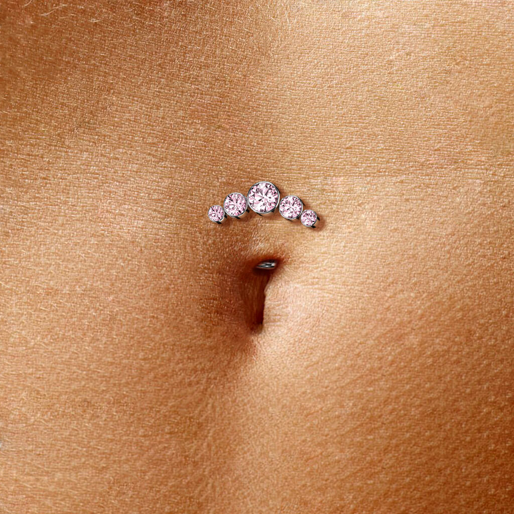 Titanium Belly Button Piercing 5 Zirconia Silver Push-In - Image 3