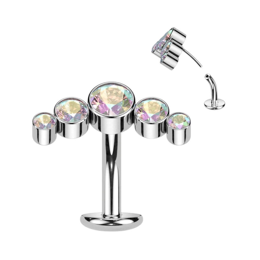 Titanium Belly Button Piercing 5 Zirconia Silver Push-In - Image 4