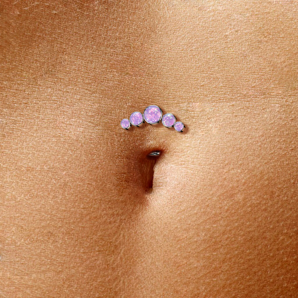 Titanium Belly Button Piercing 5 Opal Silver Push-In - Image 5
