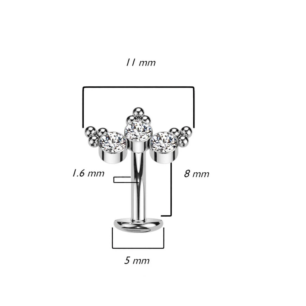 Titanium Belly Button Piercing 3 Zirconia Silver Push-In - Image 3
