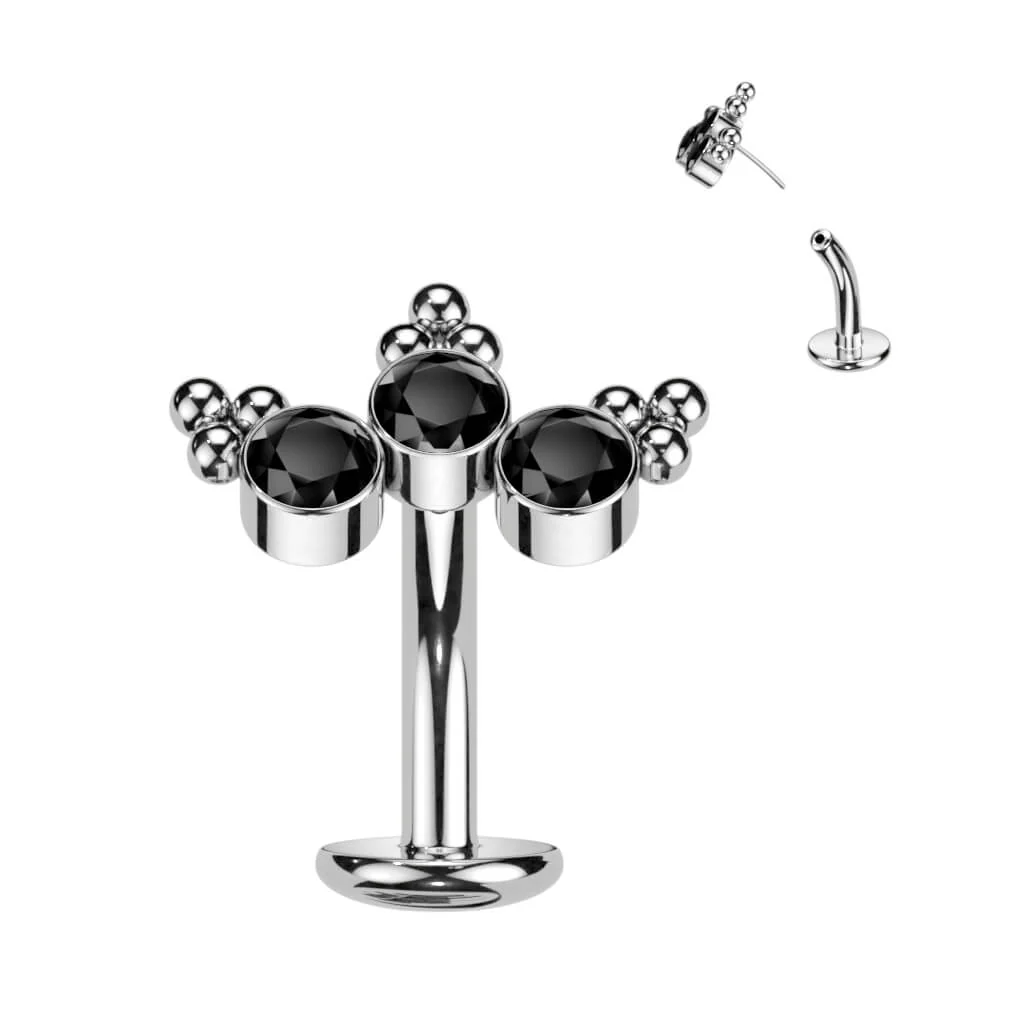 Titanium Belly Button Piercing 3 Zirconia Silver Push-In - Image 6