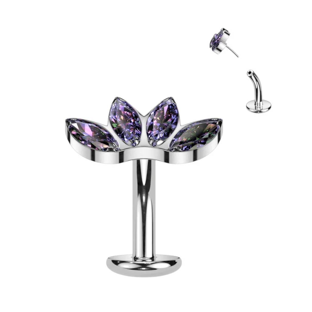 Titanium Belly Button Piercing Marquise Cut 4 Zirconia Push-In - Image 10