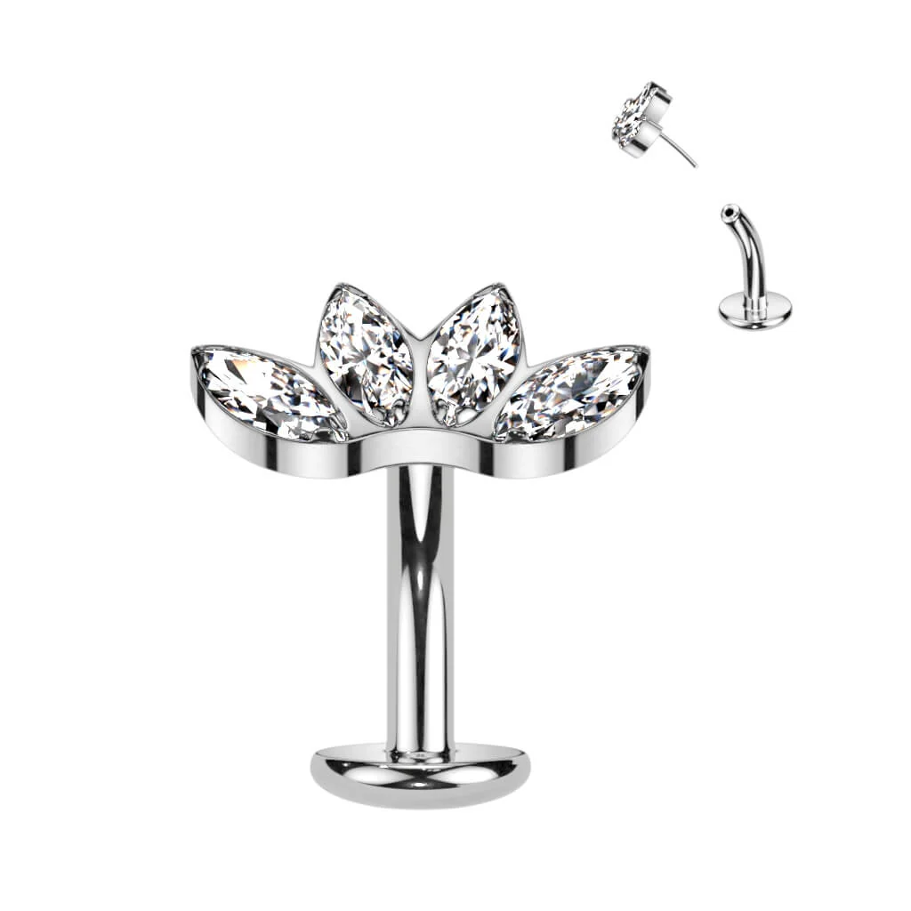Titanium Belly Button Piercing Marquise Cut 4 Zirconia Push-In - Image 4
