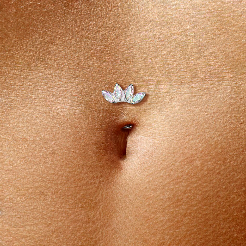 Titanium Belly Button Piercing Marquise Cut 4 Zirconia Push-In - Image 5