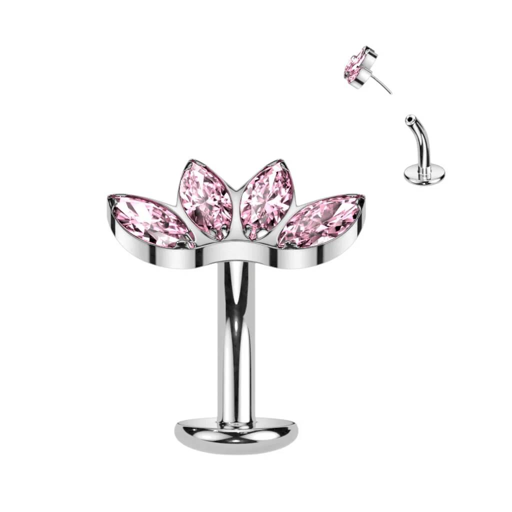 Titanium Belly Button Piercing Marquise Cut 4 Zirconia Push-In - Image 7