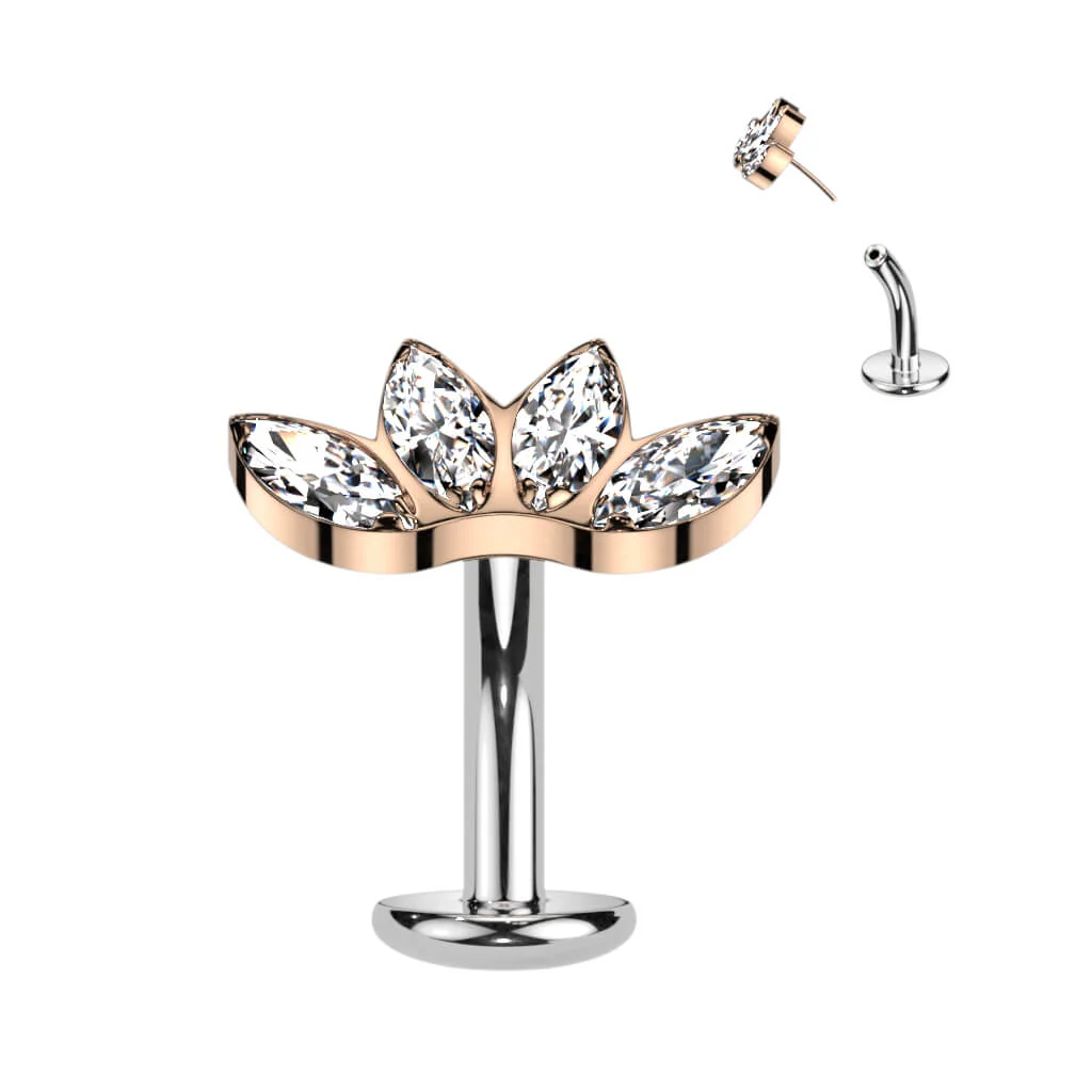 Titanium Belly Button Piercing Marquise Cut 4 Zirconia Push-In - Image 9
