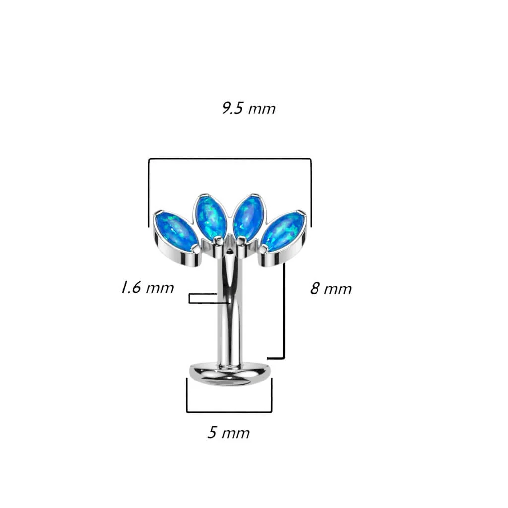 Titanium Belly Button Piercing Marquise Cut 4 Opal Push-In - Image 3