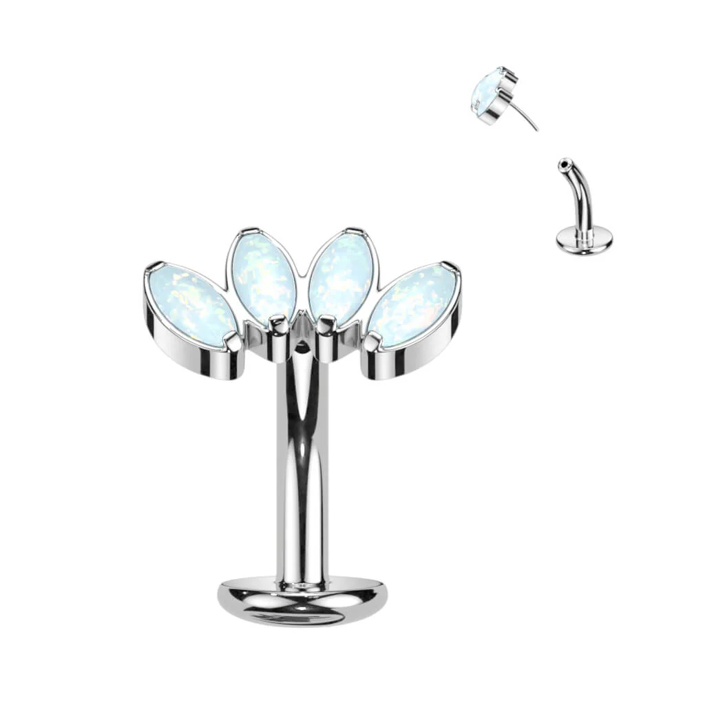 Titanium Belly Button Piercing Marquise Cut 4 Opal Push-In - Image 4