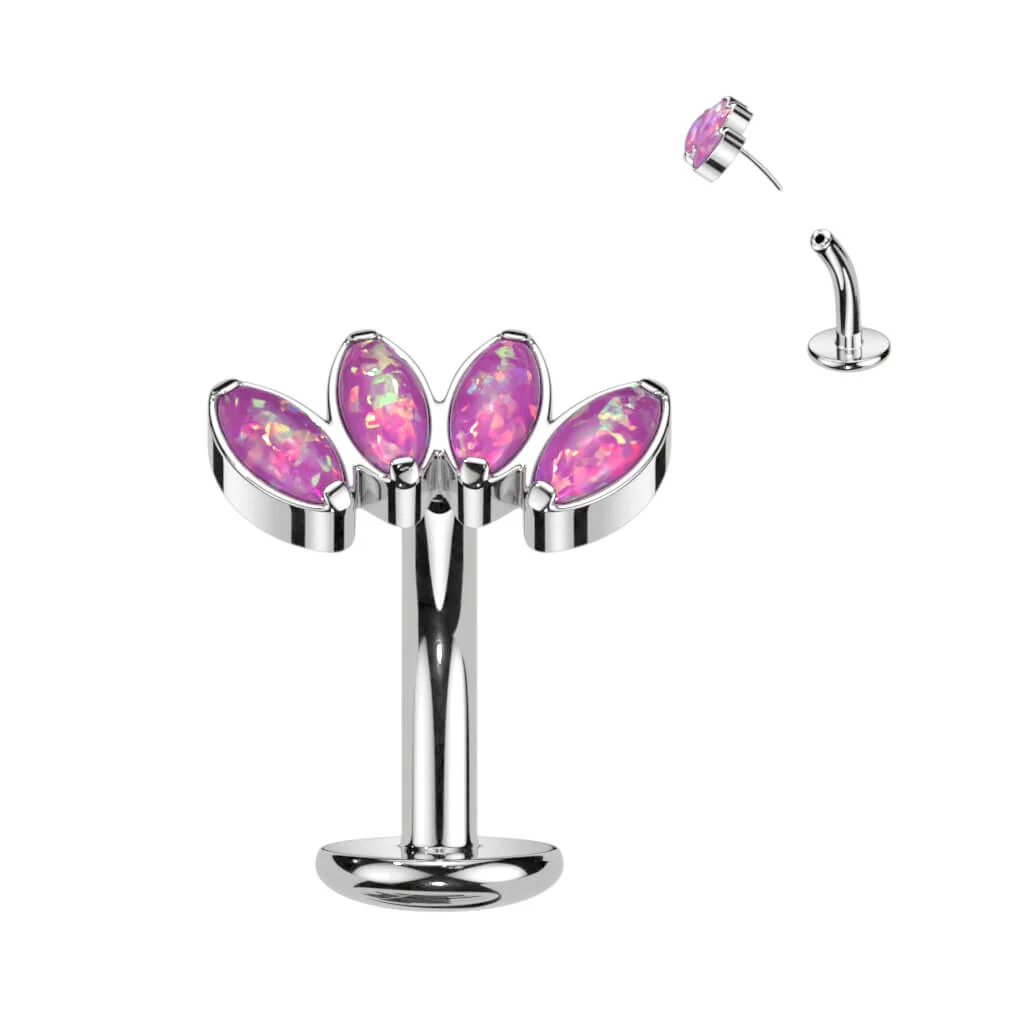 Titanium Belly Button Piercing Marquise Cut 4 Opal Push-In - Image 6