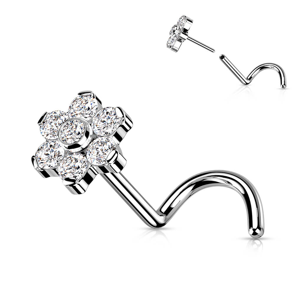 Titanium Nose Screw Flower Zirconia Opal Silver Push-In - Image 4