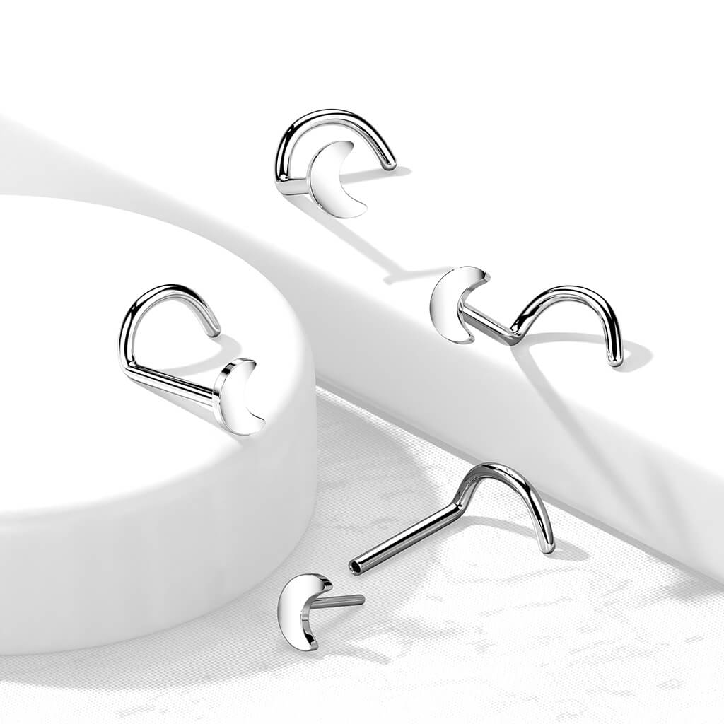 Titanium Nose Screw Moon Flat Silver Push-In - Image 3