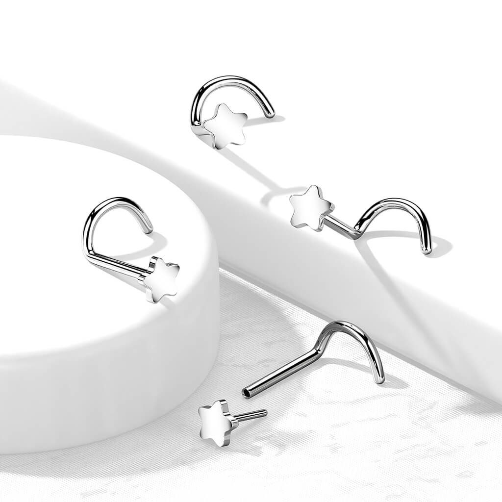 Titanium Nose Screw Star Flat Silver Push-In - Image 3