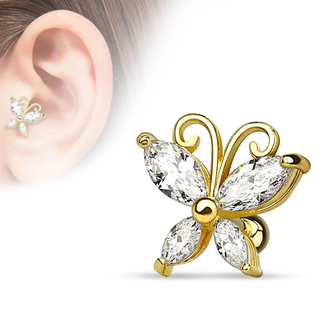 Barbell Butterfly Zirconia Gold Silver - Image 2