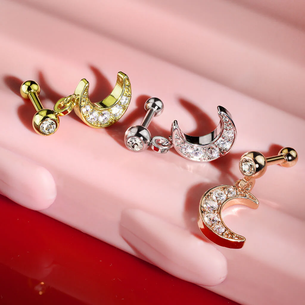 Barbell Moon dangle Zirconia - Image 7