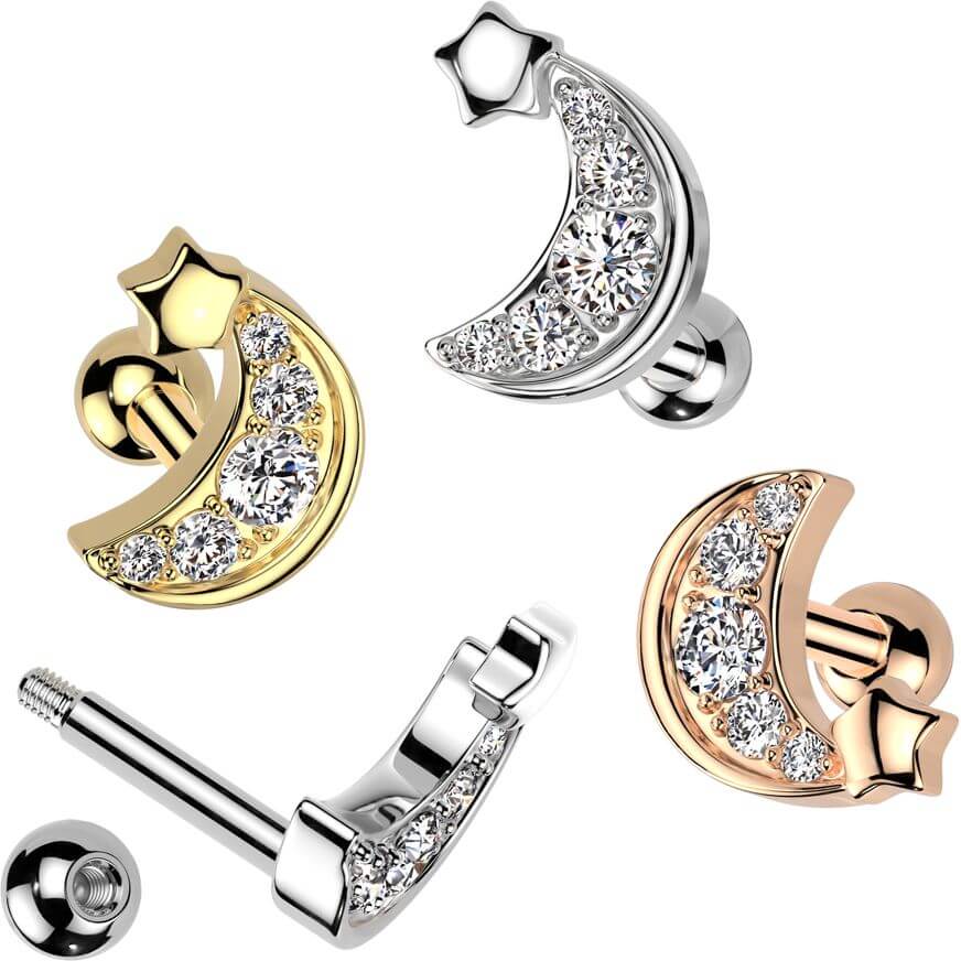 Barbell star crescent moon zirconia - Image 3