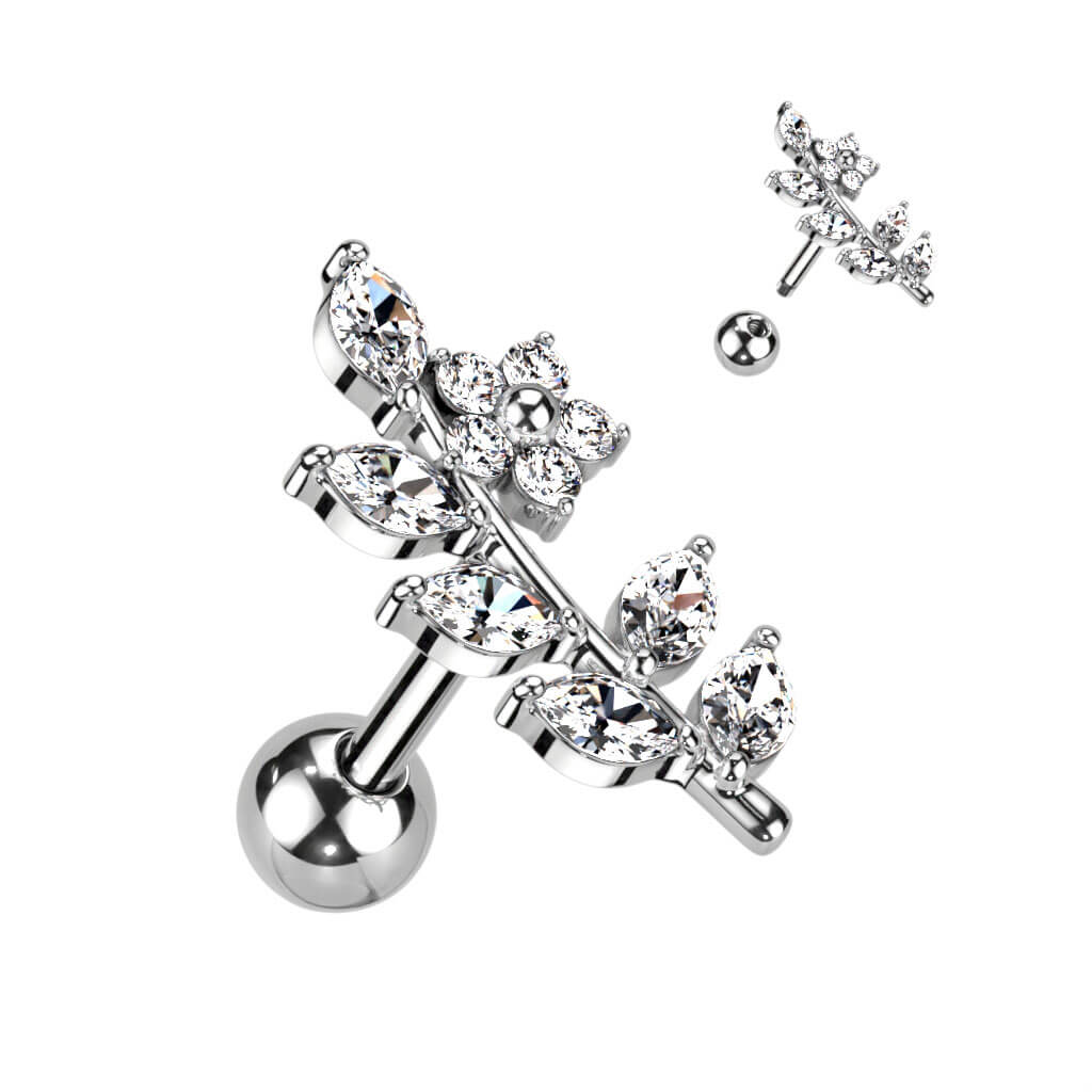 Barbell Flower Zirconia Gold Silver - Image 2