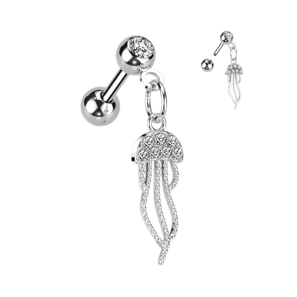 Barbell Jellyfish dangle cubic Zirconia Gold Silver - Image 2