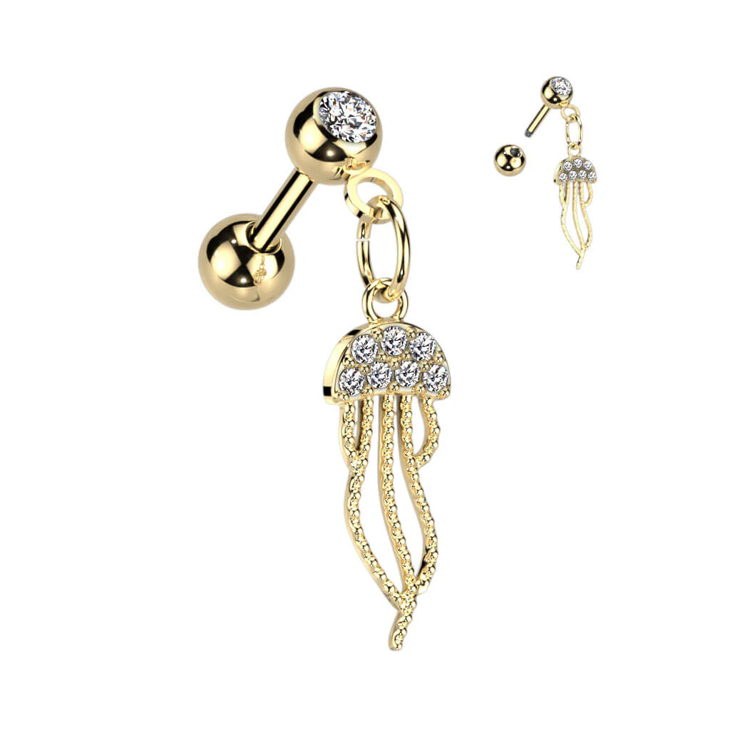 Barbell Jellyfish dangle cubic Zirconia Gold Silver - Image 4