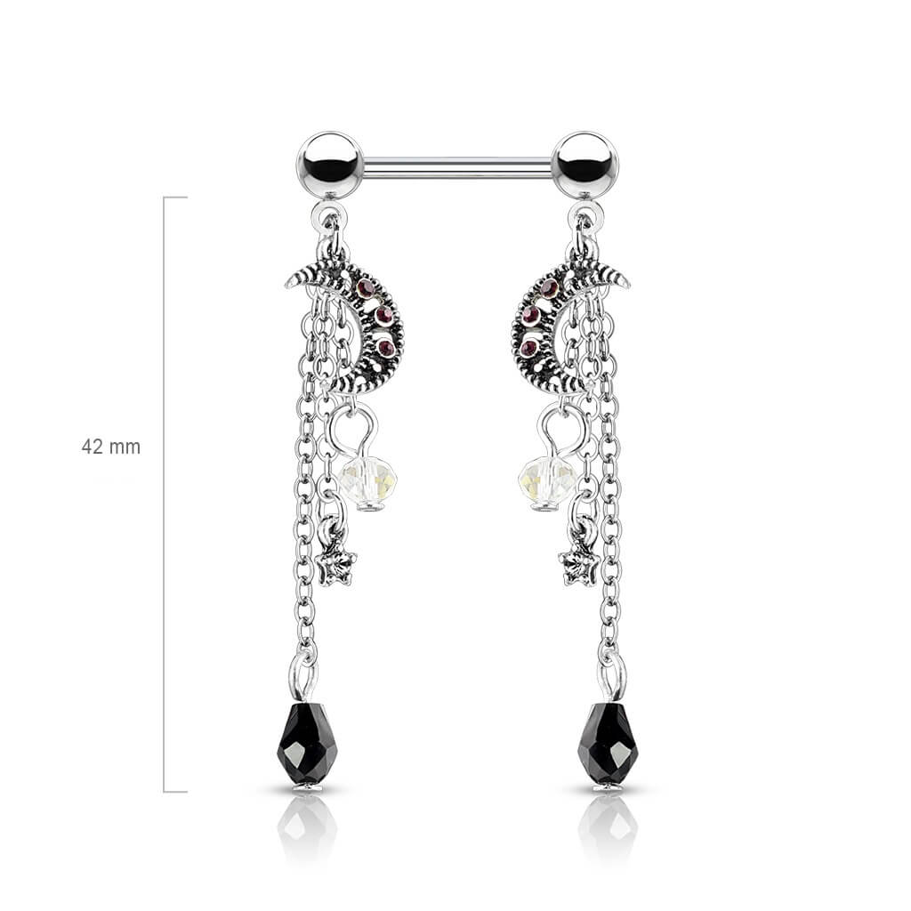 Nipple Piercing Chain Moon Zirconia Silver - Image 2