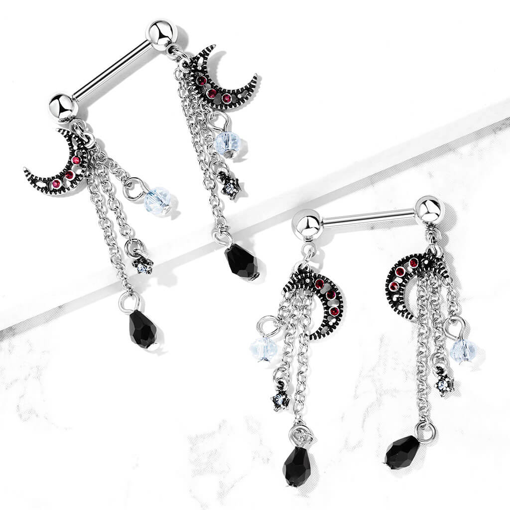Nipple Piercing Chain Moon Zirconia Silver - Image 3