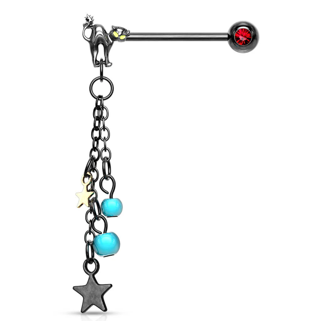 Nipple Piercing Chain Star turquoise dangle - Image 3