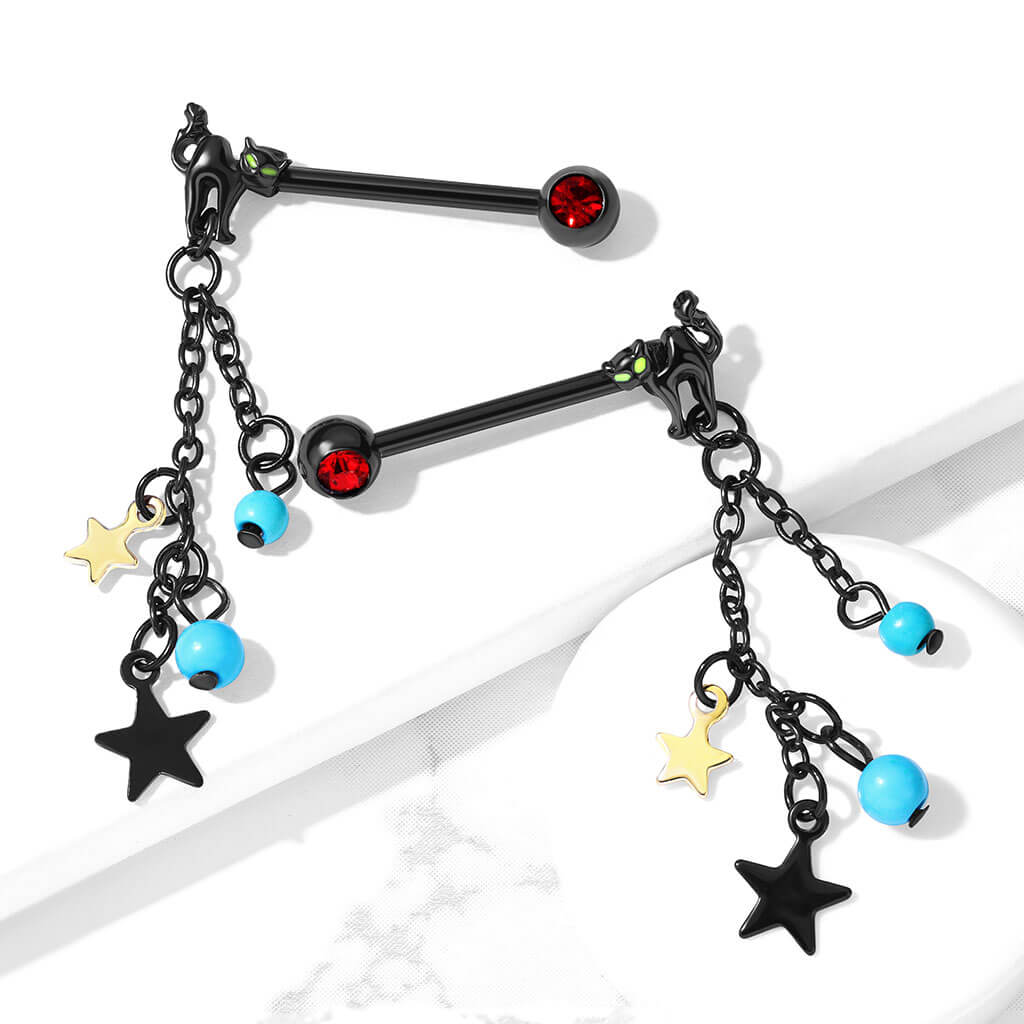 Nipple Piercing Chain Star turquoise dangle - Image 4