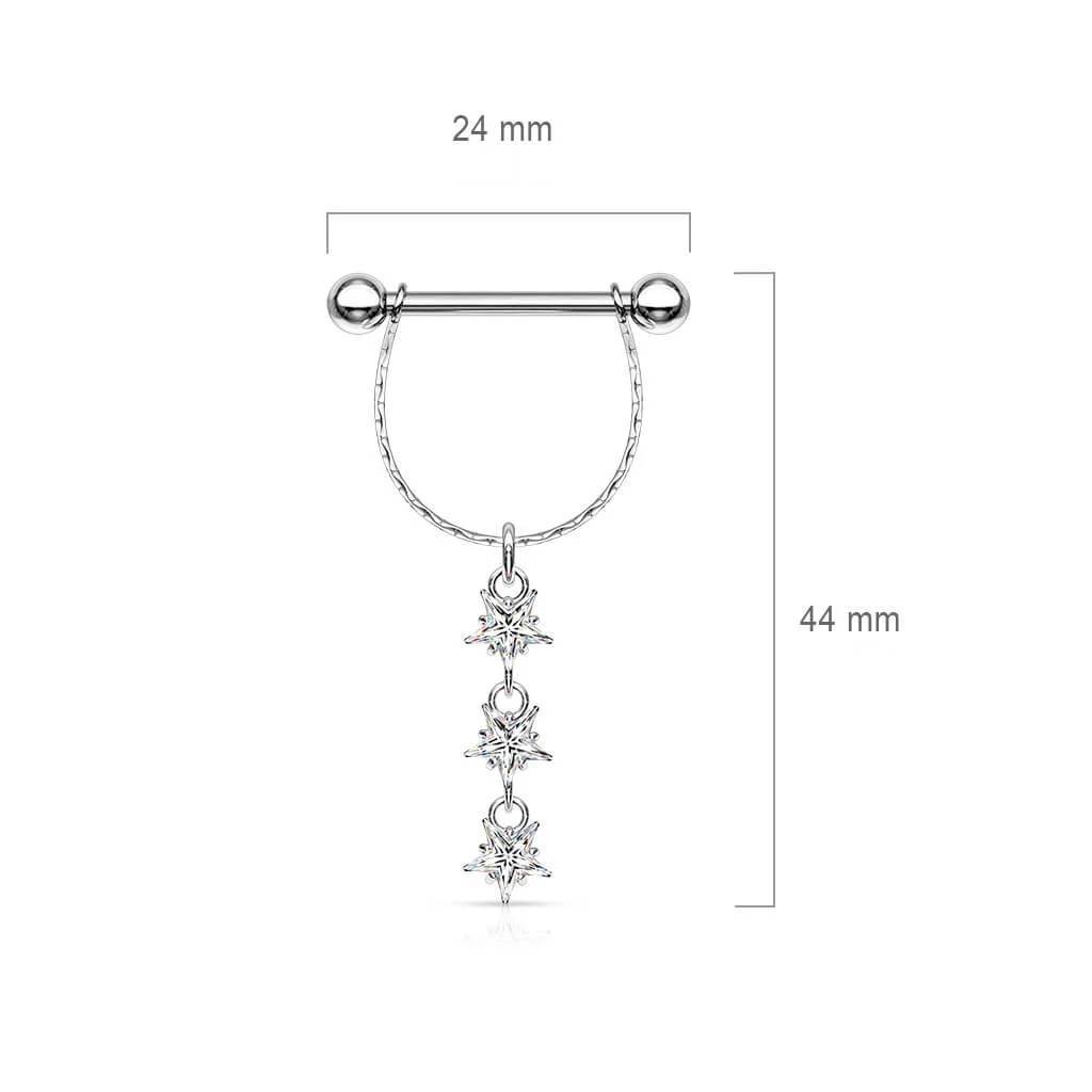 Nipple Piercing dangle Stars Zirconia Silver - Image 2